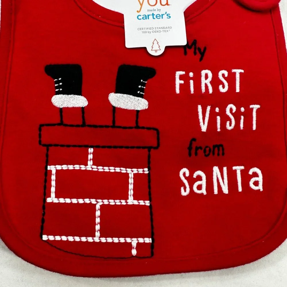 Carter's Just One You Baby Teething Bib My First Visit From Santa Red New